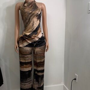 Chic Brown and Black Women's Wide Leg Jumpsuit